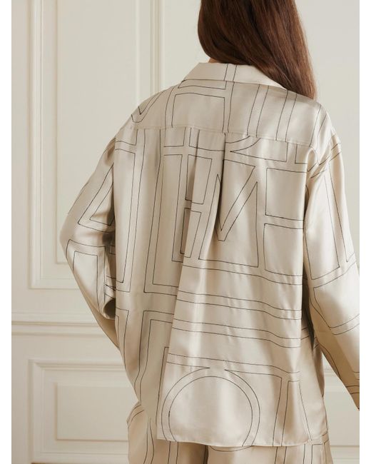 Totême Natural Embroidered Silk-Twill Shirt