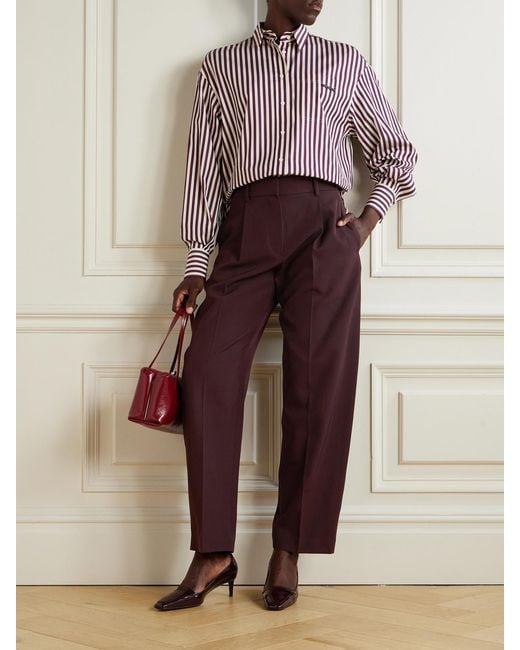 Brunello Cucinelli Purple Pleated Wool And Cotton-Blend Twill Tapered Pants