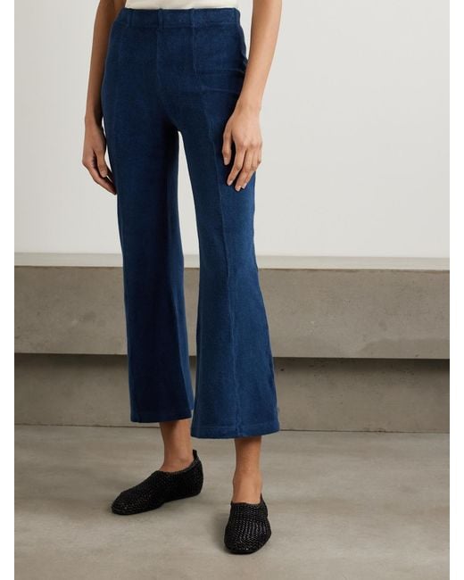 Suzie Kondi Blue Fili Kick Cropped Cotton-Blend Terry Flared Pants