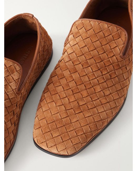 Bottega Veneta Brown Palazzo Intrecciato Suede Loafers