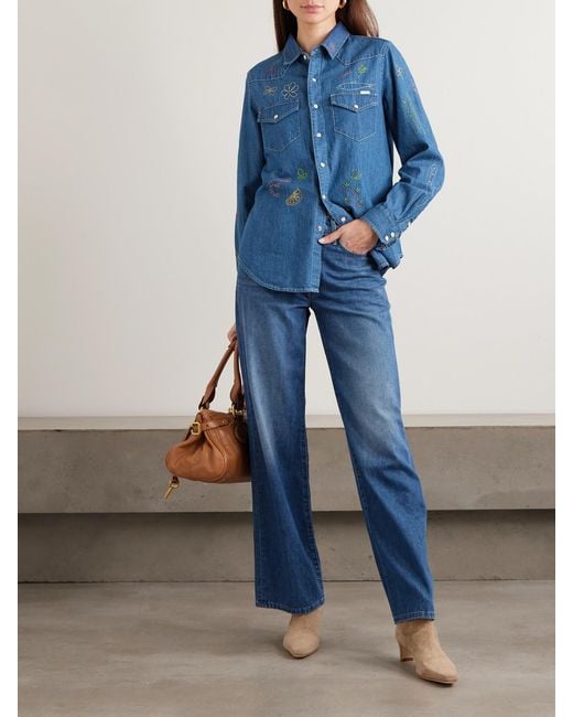 Mother Blue All My Eyes Embroidered Denim Shirt