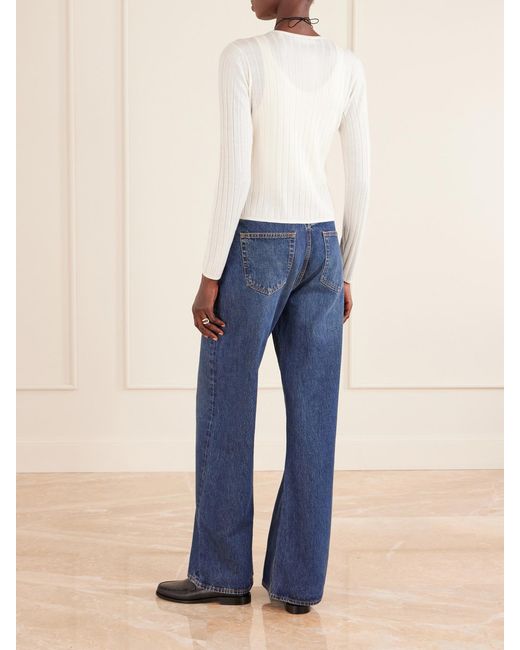 FRAME White Ribbed Cashmere And Silk-Blend Cardigan