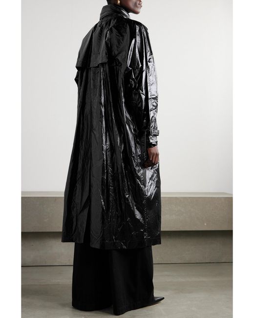 Isabel Marant Black Devina Oversized Crinkled-Glossed Shell Coat