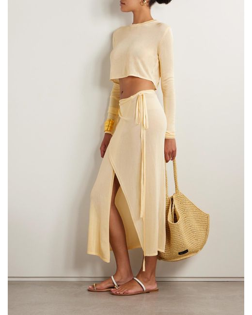 Frankie Shop Natural Alsen Knitted Midi Wrap Skirt