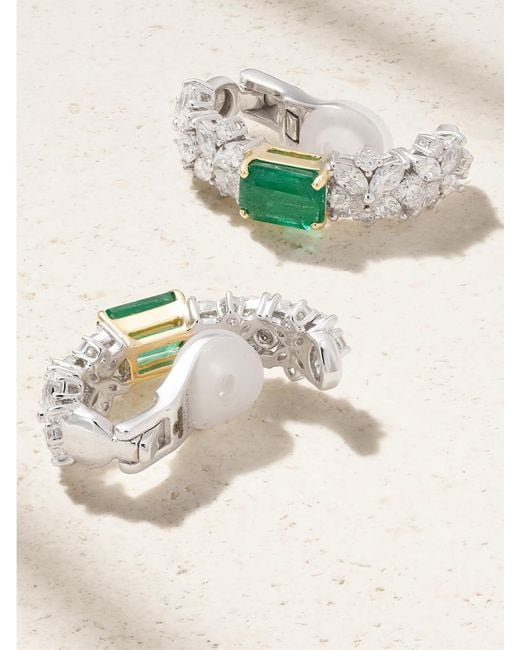 YEPREM Natural 18-Karat And, Diamond And Emerald Clip Earrings