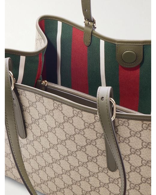 Gucci Natural Gg Emblem Tote Aus Beschichtetem, Bedrucktem Canvas Mit Lederbesätzen