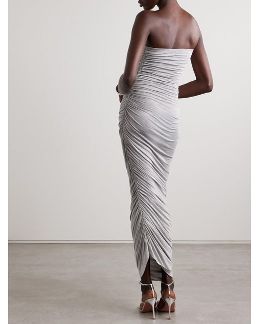 Norma Kamali White Diana Asymmetrisches, Trägerloses Midikleid Aus Stretch-Jersey Mit Raffungen