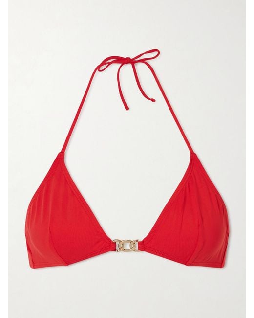 Nili Lotan Red Embellished Triangle Bikini Top