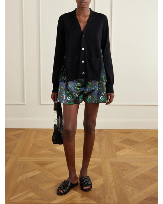 Sacai Blue Floral-Print Satin Shorts