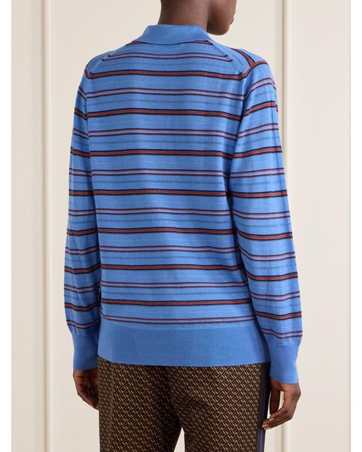 Wales Bonner Blue Striped Wool And Cotton Polo Shirt