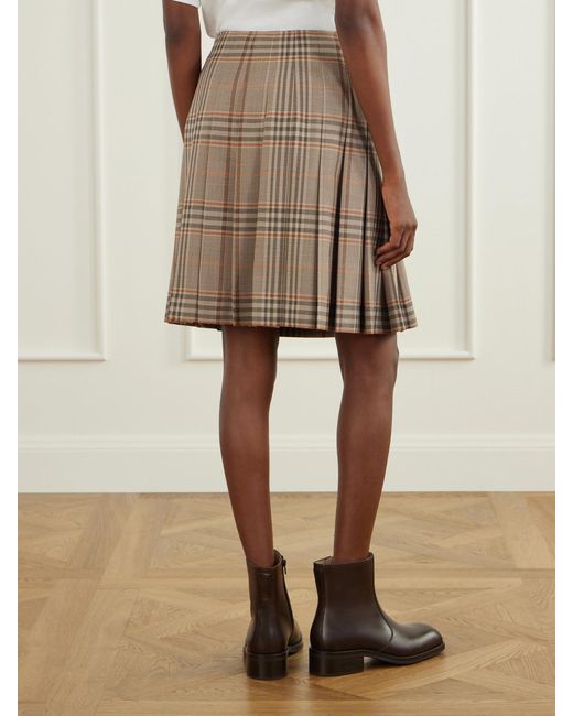 Burberry Natural Pleated Checked Wool Mini Skirt