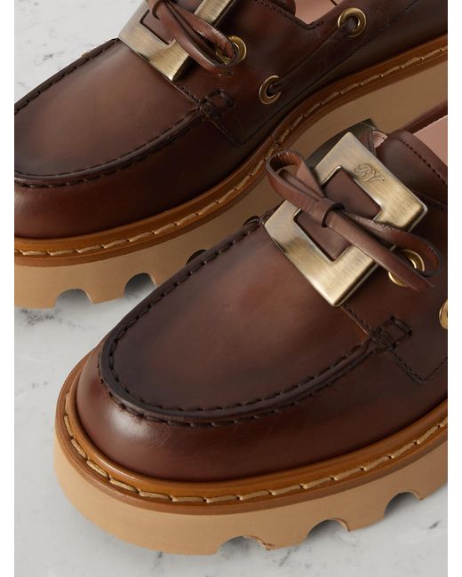Roger Vivier Brown Viv Ranger Buckled Leather Boat Shoes