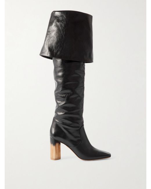 Chloé Black Georgia Kniehohe Stiefel Aus Glanzleder Mit Raffungen
