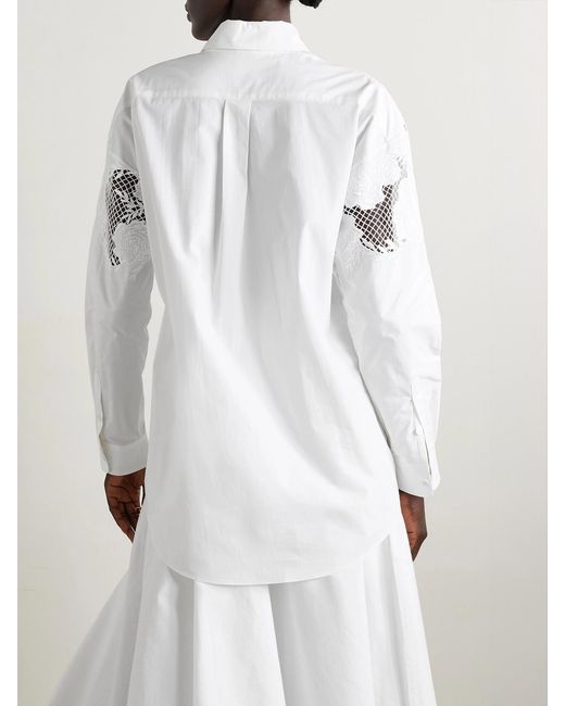 Adam Lippes White Embroidered Crochet-Trimmed Cotton-Poplin Shirt