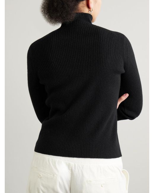 James Perse Black Ribbed Recycled-Cashmere Turtleneck Sweater