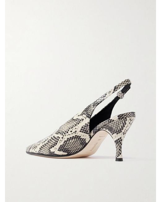Aeyde White Carla Snake-Effect Leather Slingback Pumps