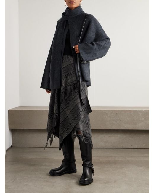 LeKasha Blue Spain Scarf-Effect Organic Cashmere Cardigan