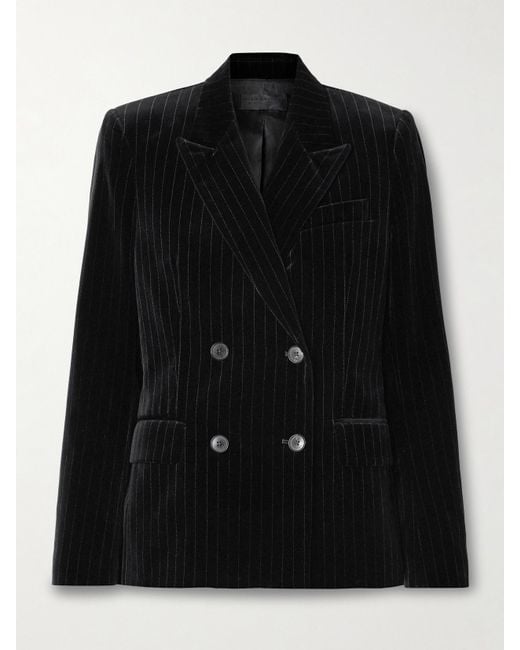 Nili Lotan Black Veda Doppelreihiger Blazer Aus Baumwollsamt Mit Streifen