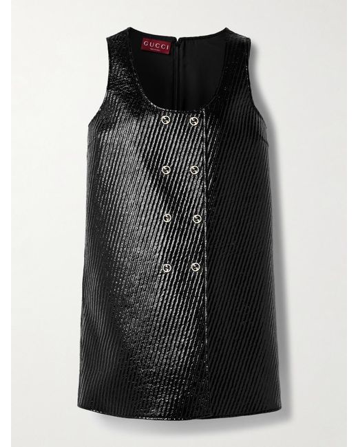 Gucci Black Doppelreihiges Gestepptes Minikleid Aus Einer Beschichteten Wollmischung