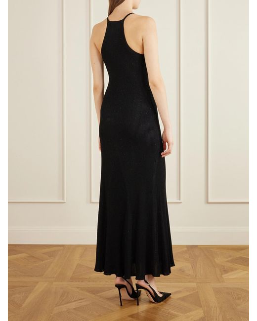 Tom Ford Black Ribbed Lurex Halterneck Maxi Dress
