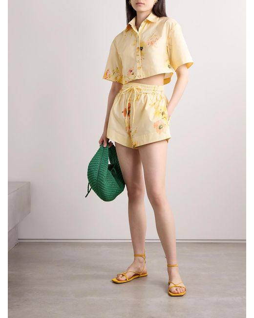 Zimmermann Natural Lightburst Cropped Floral-Print Cotton-Poplin Shirt