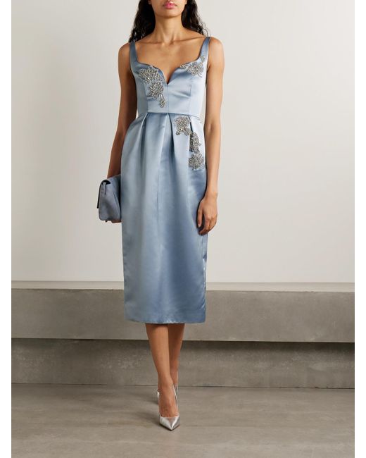 Erdem Blue Midikleid Aus Satin Mit Verzierungen Und Falten