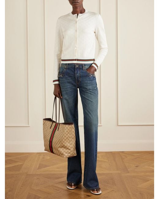 Gucci Natural Tribeca Leather-Trimmed Coated Canvas-Jacquard Tote