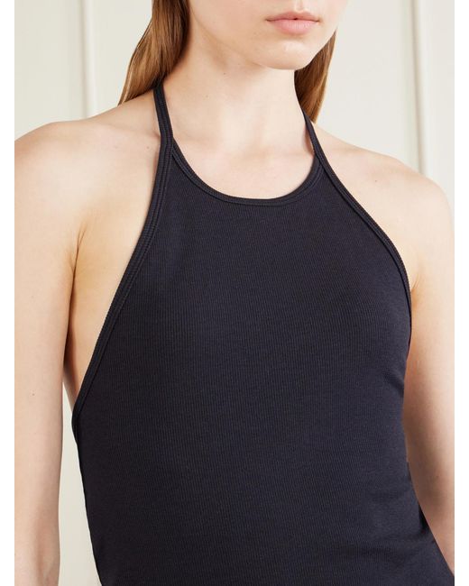 La Ligne Blue Ribbed Jersey Halterneck Tank