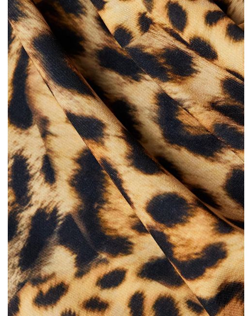 Norma Kamali Natural Cayla Ruched Leopard-Print Stretch-Jersey Halterneck Gown
