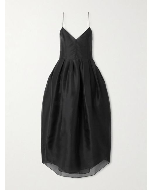 Khaite Black Colette Asymmetric Pleated Silk-Organza Gown