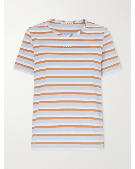 Marni Gray Appliquéd Striped Cotton-Jersey T-Shirt