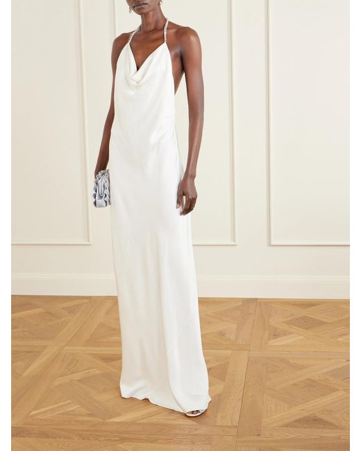 Stella McCartney White Crystal-Embellished Satin-Crepe Halterneck Gown