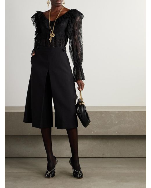 Chloé Black Bluse Aus Spitze Aus Einer Baumwollmischung Mit Rüschen Und Schößchen