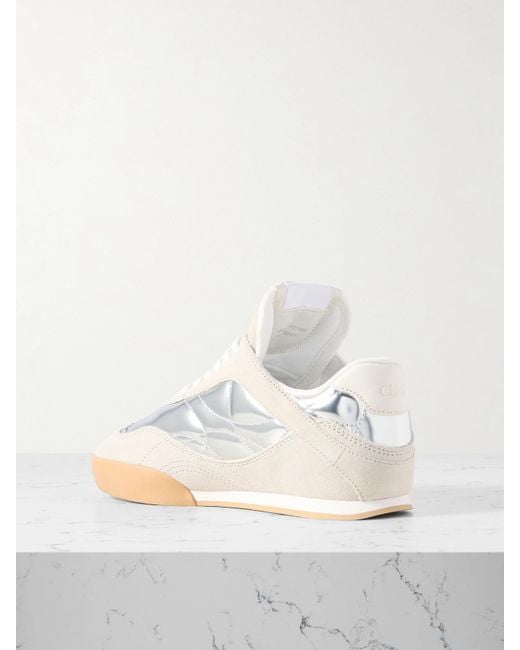 Chloé Natural Kick Suede And Metallic Leather Sneakers