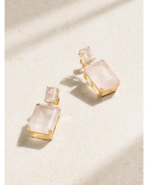 Mateo Natural 14-Karat Rose Quartz And Diamond Earrings