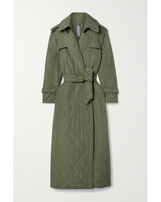 Norma Kamali Belted Quilted Shell Trench Coat in Green | Lyst