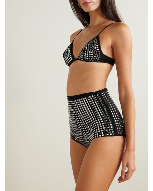 Oseree Black Crystal-Embellished Stretch-Tulle Bra