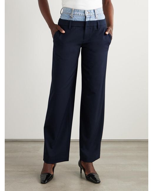 Jonathan Simkhai Blue Ophelia Denim-Trimmed Grain De Poudre Straight-Leg Pants