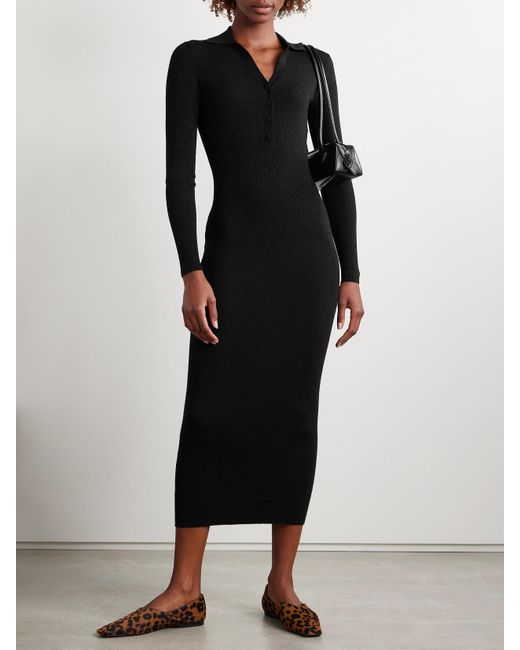 Max Mara Black Frais Ribbed Metallic Wool-Blend Midi Dress