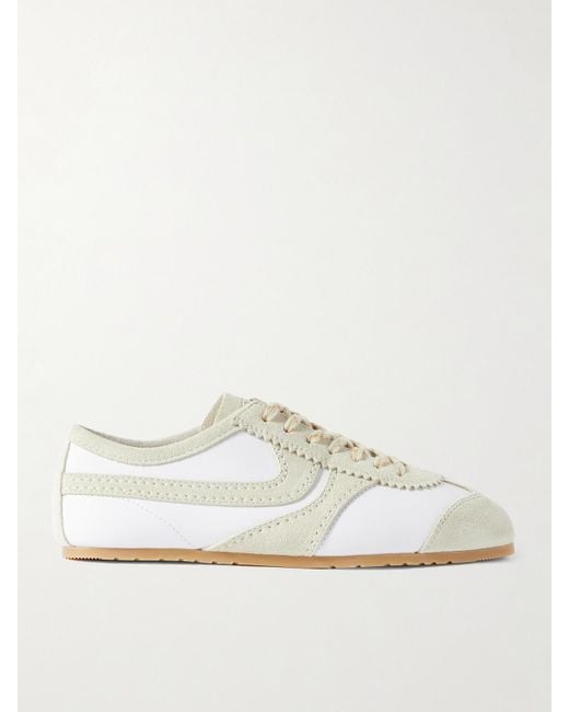 Dries Van Noten White Suede-Trimmed Leather Sneakers