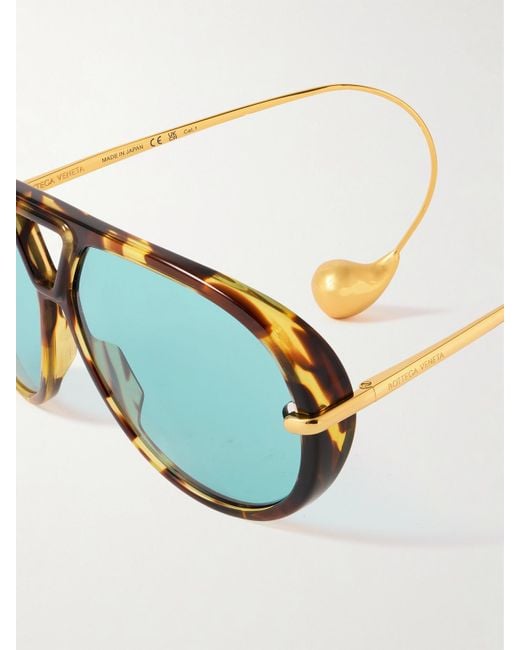 Bottega Veneta Blue Embellished Aviator-Style Recycled-Acetate And-Tone Sunglasses