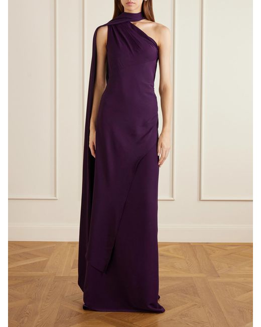Marmar Halim Purple One-Shoulder Satin Gown