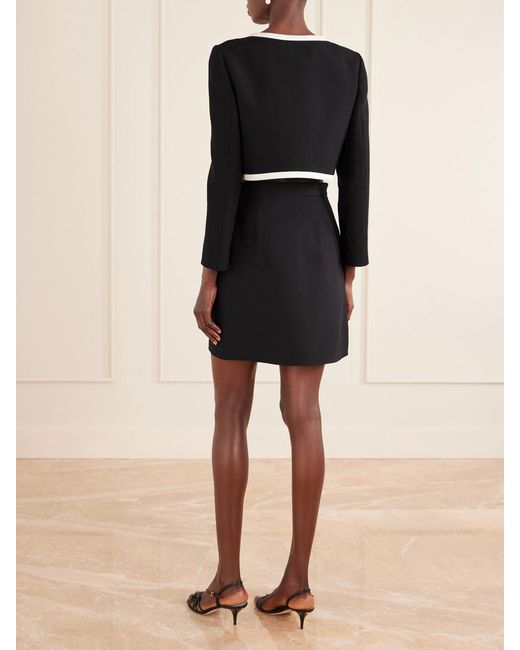 Valentino Garavani Black Cropped Bow-Embellished Wool And Silk-Blend Crepe Jacket