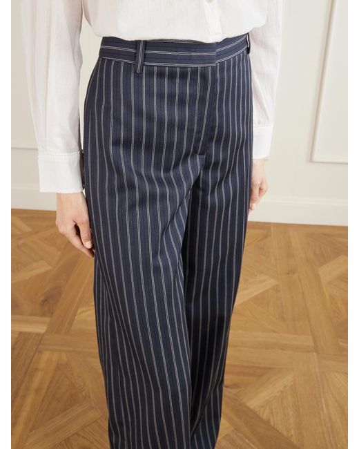 Nili Lotan Blue Rivers Striped Wool Wide-Leg Pants
