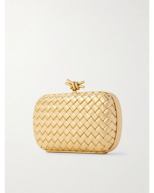 Bottega Veneta Knot Padded Intrecciato Metallic Leather Clutch