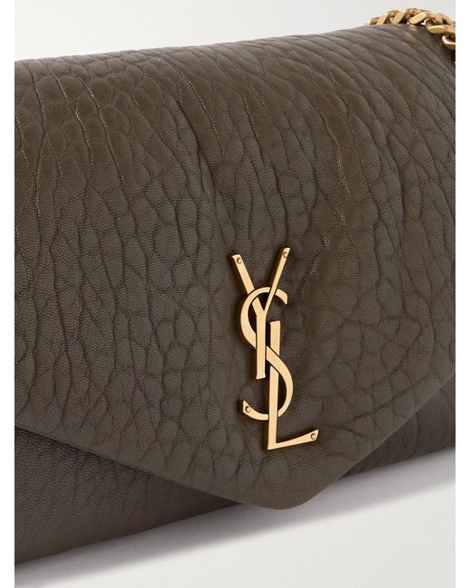 Saint Laurent Brown Calypso Mittelgroße Schultertasche Aus Wattiertem Leder