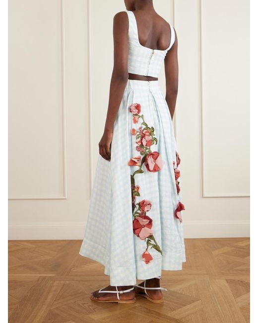Agua Bendita White Amanda Cropped Floral-Appliqué Linen Top