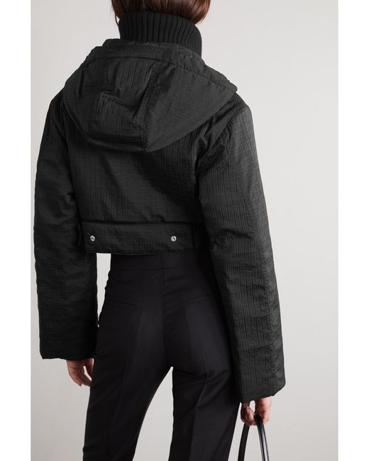 Givenchy Black Cropped Padded Wool Blend-Trimmed Shell-Jacquard Hooded Jacket