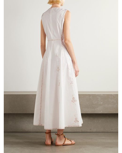 Emporio Sirenuse Natural Clodette Embroidered Cotton-Blend Midi Dress