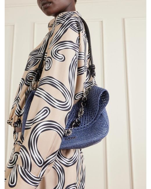 Loewe Blue Paula's Ibiza Ola Embellished Leather-Trimmed Raffia Shoulder Bag